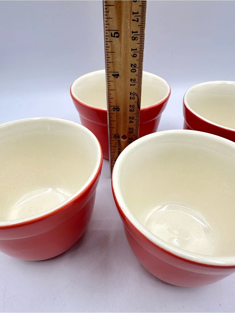 4 Crate&Barrel Red Stoneware Ramekins or Custard Cups